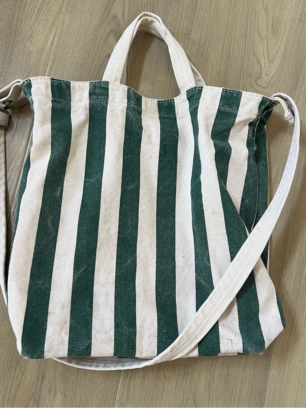BAGGU Green & Cream Striped Canvas Duck Tote
